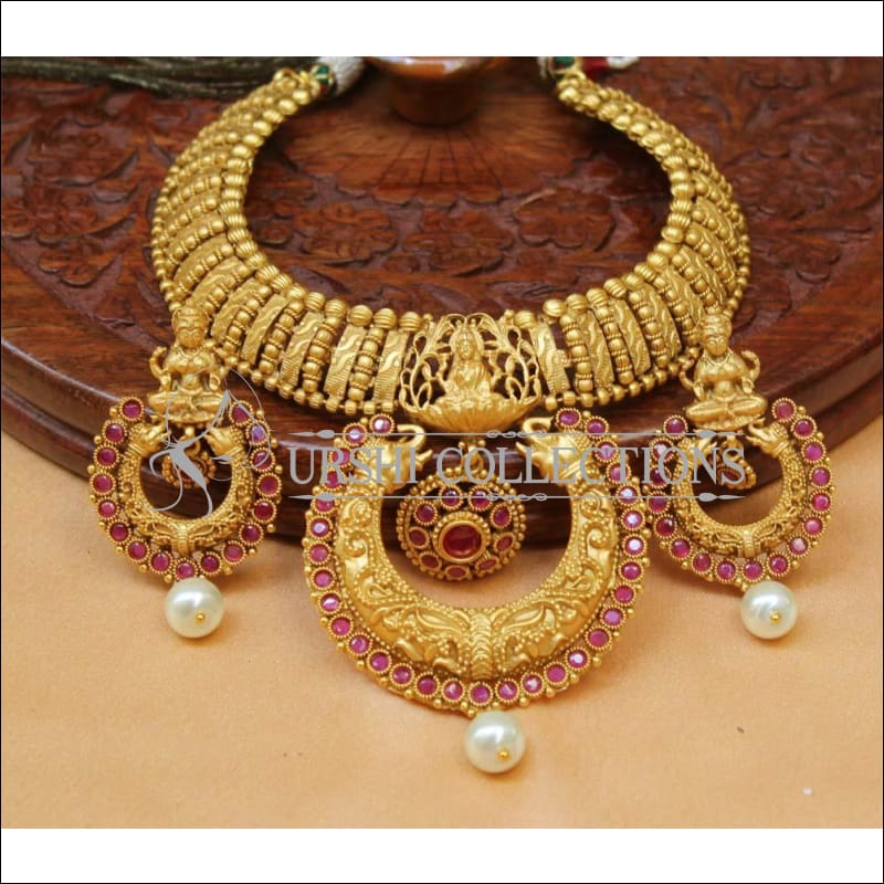 Designer Matte Finish Lakshmi Necklace Set UC-NEW1212 - Red - Necklace Set