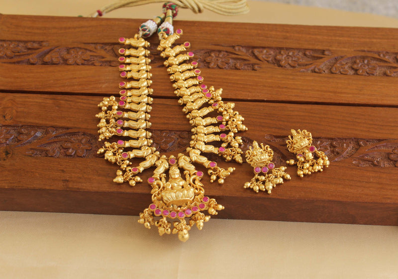 Designer Gold Plated Temple Peacock Necklace Set M1916