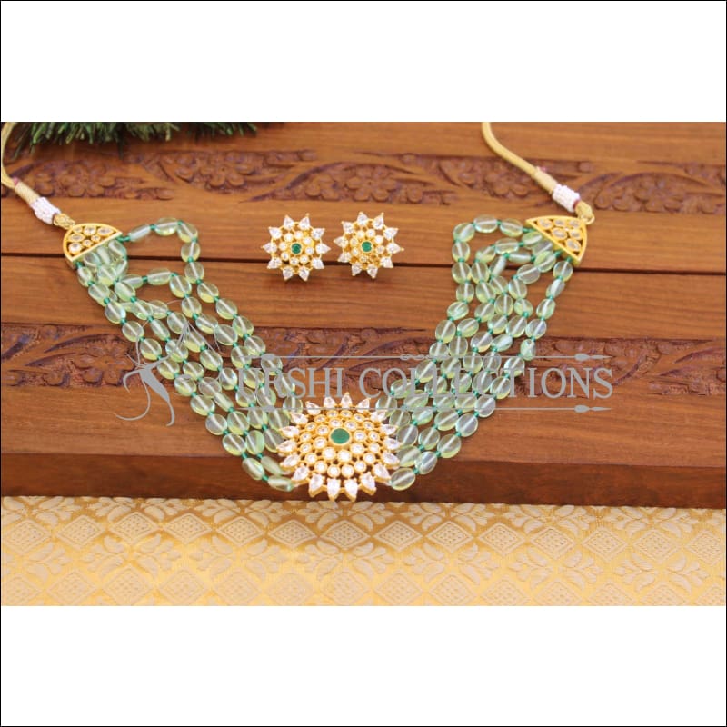 Designer CZ Beads Choker Necklace set M1214 - Necklace Set