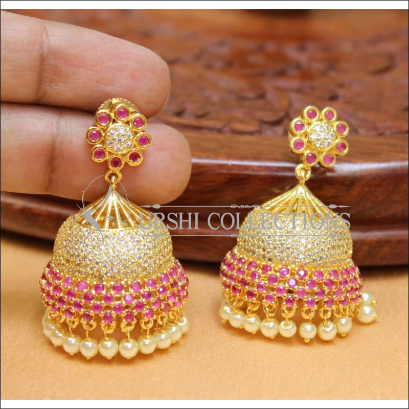 Designer CZ Earrings Set UC-NEW2244 - White&Ruby - Earrings