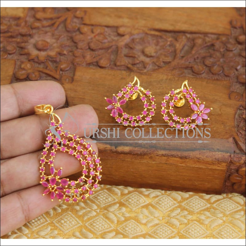 Designer CZ Gold plated pendant set M203 - Pendant Set