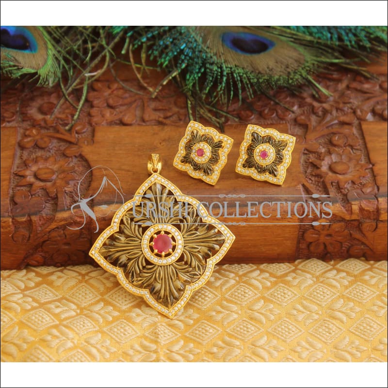 Designer CZ Matte finish pendant set M507 - RED - Pendant Set