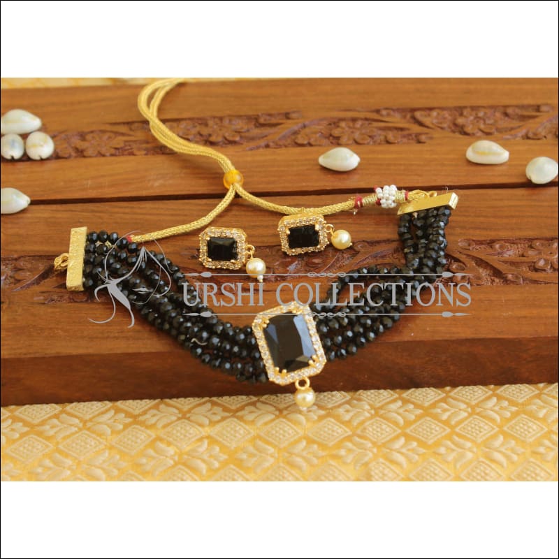 Designer CZ necklace set M673 - BLACK - Necklace Set