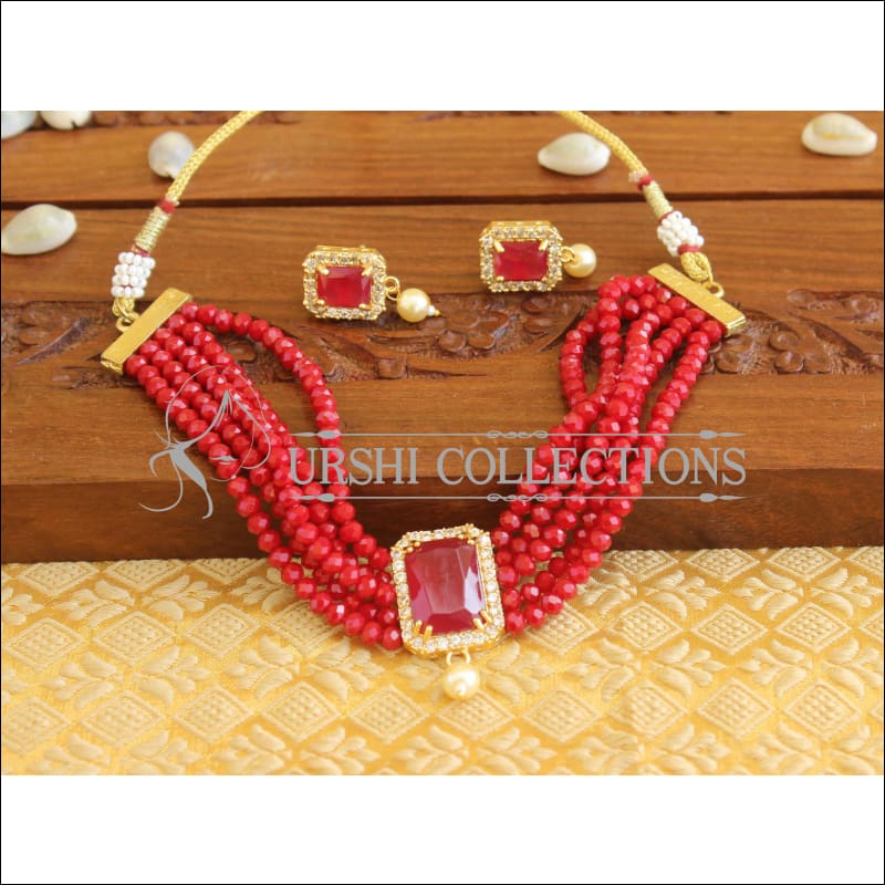 Designer CZ necklace set M673 - RED - Necklace Set