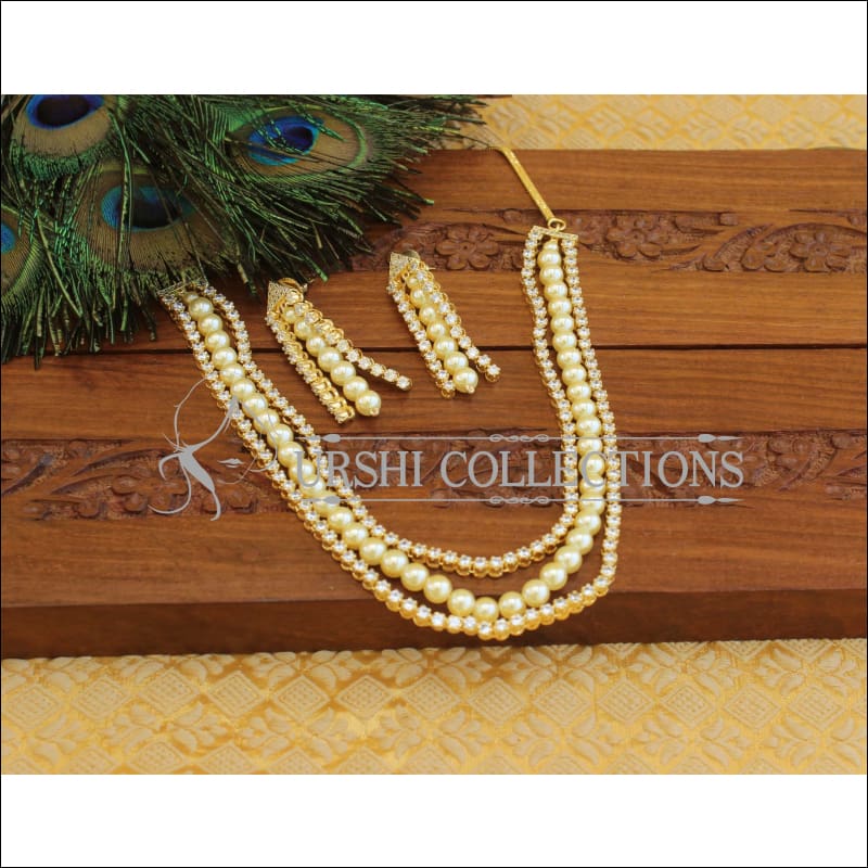 Designer CZ Stone Pearl necklace set M1253 - Necklace Set