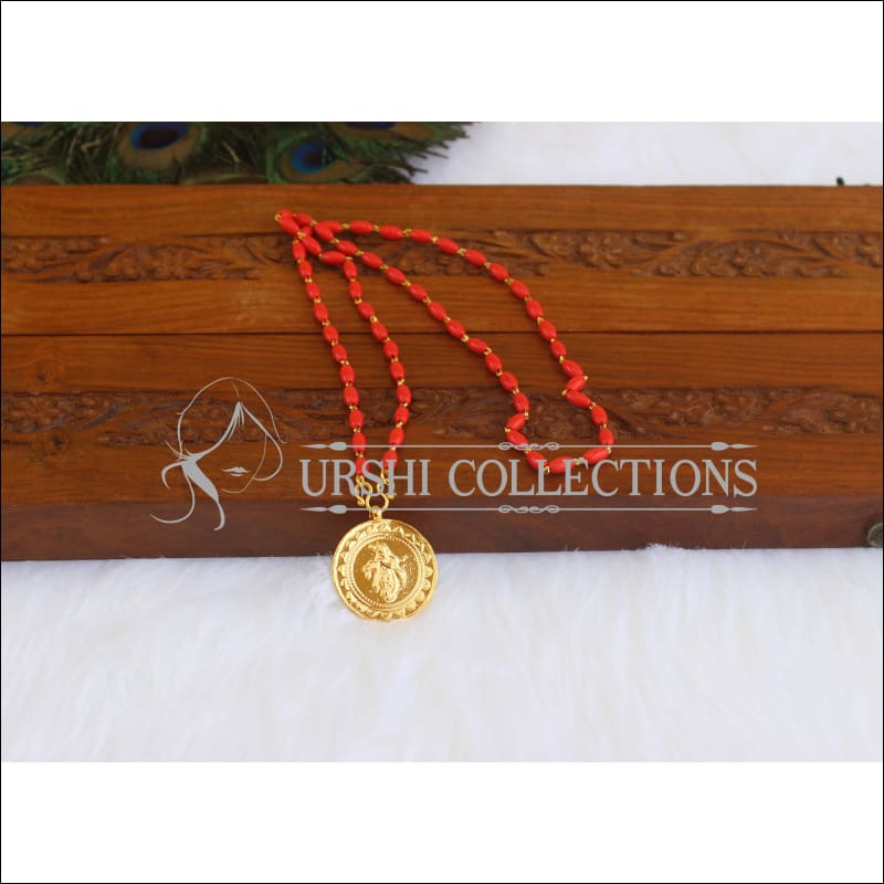 Designer Gold Plated Coral Krishna Pendant Chain M2959 - Necklace Set