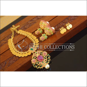 Designer Gold Plated CZ Lakshmi Coin Necklace Set M2669 - Necklace Set
