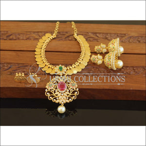 Designer Gold Plated CZ Lakshmi Coin Necklace Set M2671 - Necklace Set
