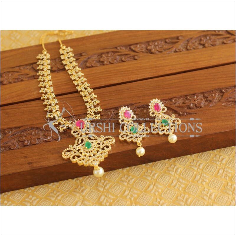 Designer Gold Plated CZ Mango Necklace Set M1971 - Necklace Set