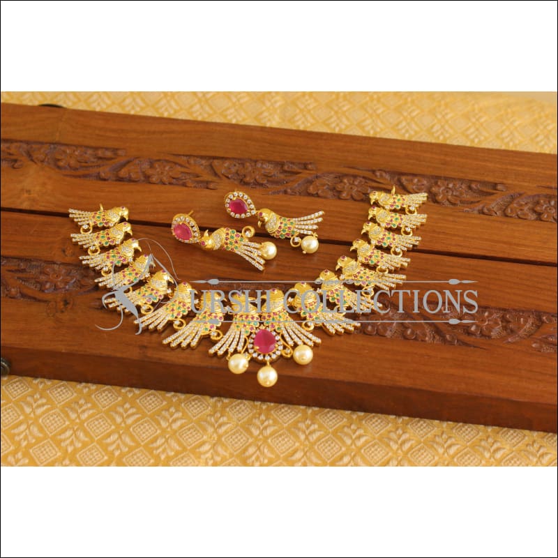 Designer Gold Plated CZ Parrot Necklace Set M1986 - Necklace Set