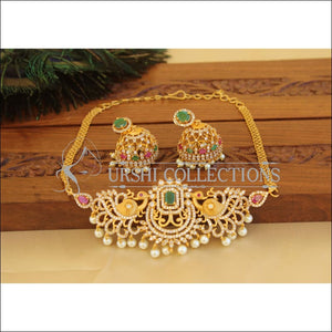 Designer Gold plated CZ Peacock Necklace set M1222 - Necklace Set