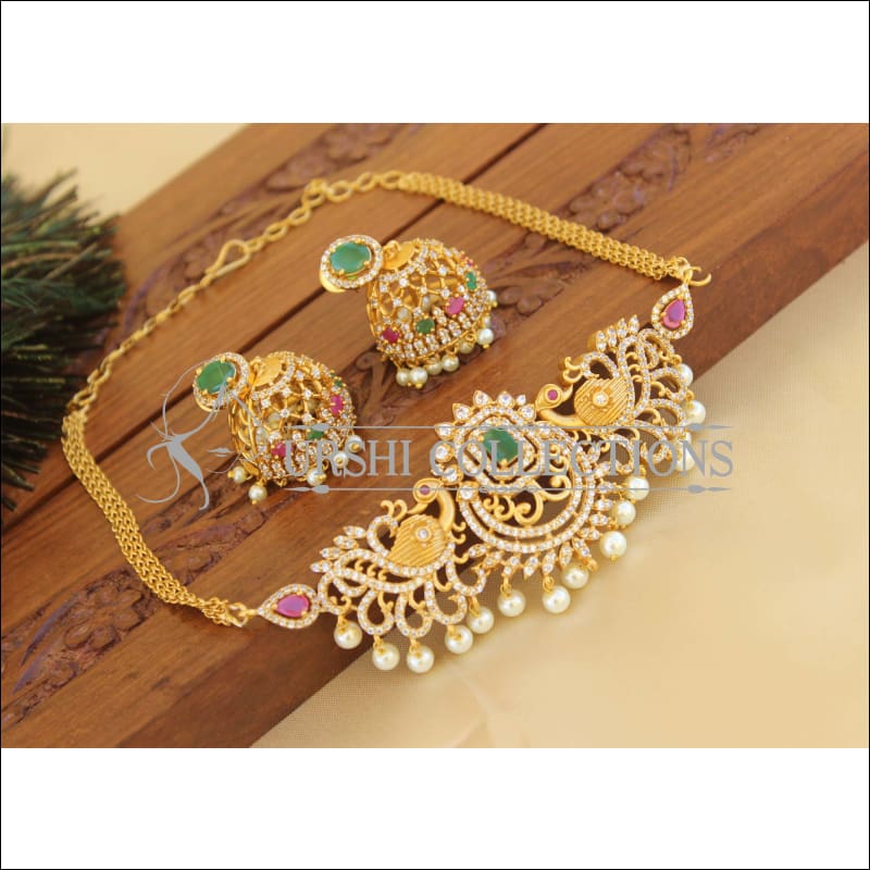 Designer Gold plated CZ Peacock Necklace set M1222 - Necklace Set