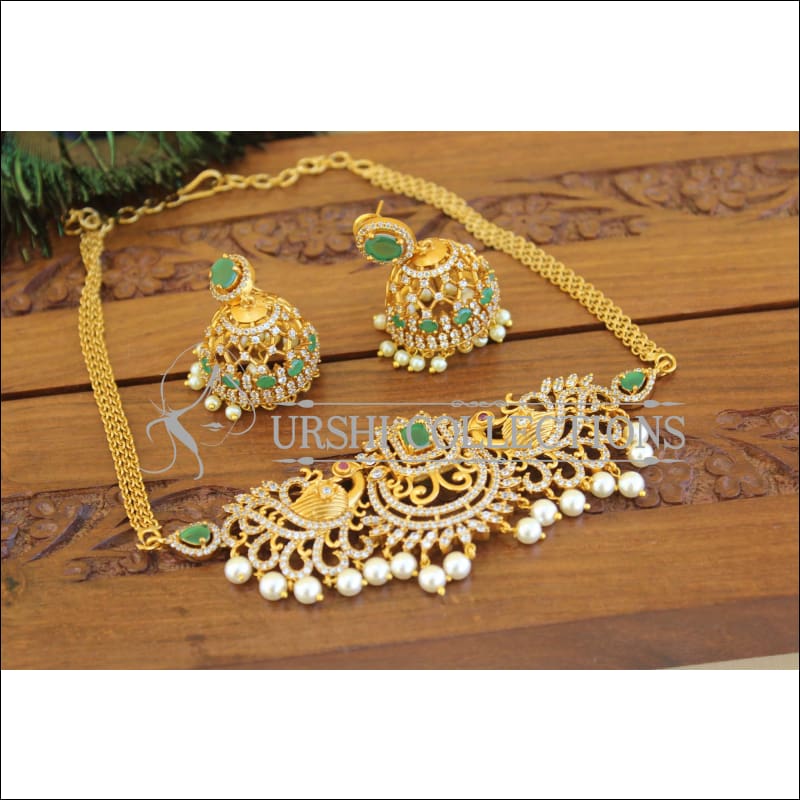 Designer Gold plated CZ Peacock Necklace set M1223 - Necklace Set