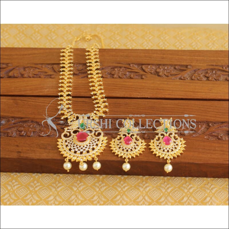 Designer Gold Plated CZ Peacock Necklace Set M1966 - Necklace Set