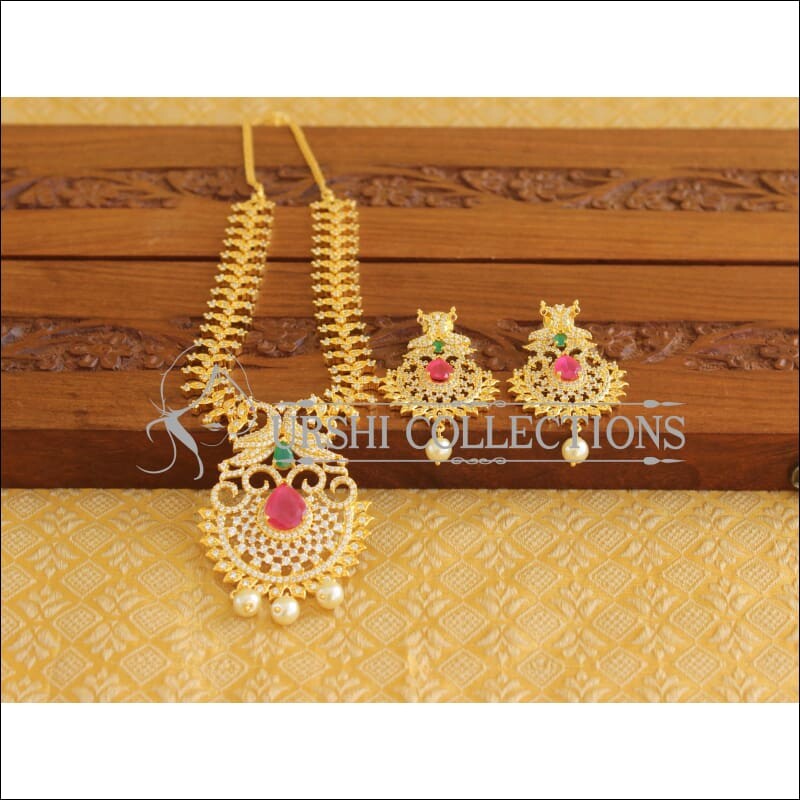Designer Gold Plated CZ Peacock Necklace Set M1966 - Necklace Set