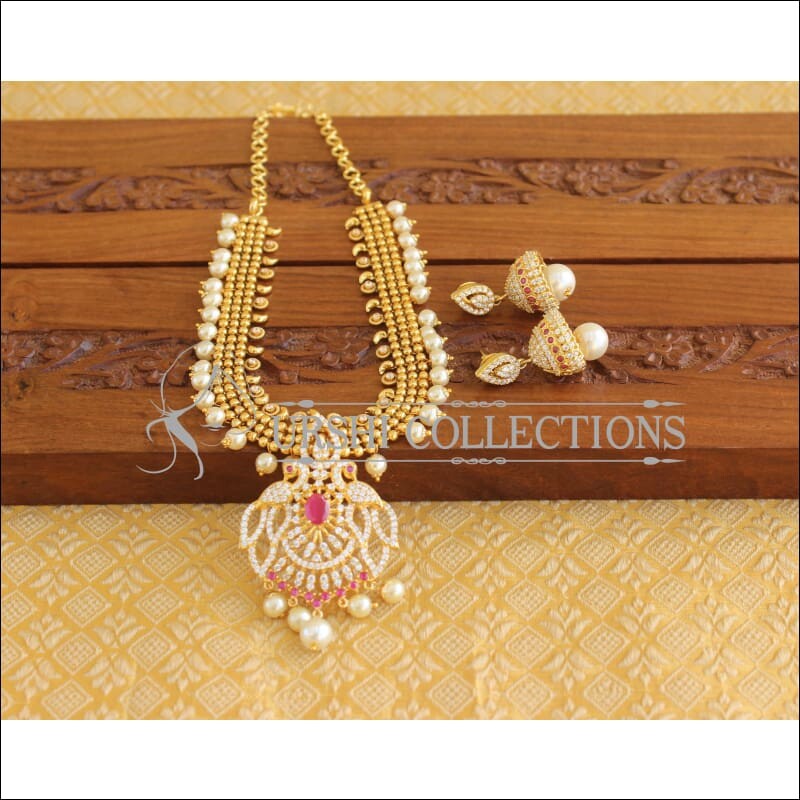 Designer Gold Plated CZ peacock Necklace Set M1990 - Necklace Set