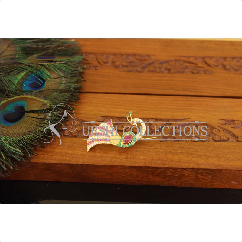 Designer Gold plated CZ Peacock Saree Pin M2233 - pins