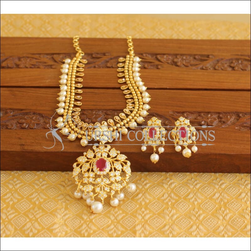 Designer Gold Plated CZ Pearl Necklace Set M1967 - Necklace Set