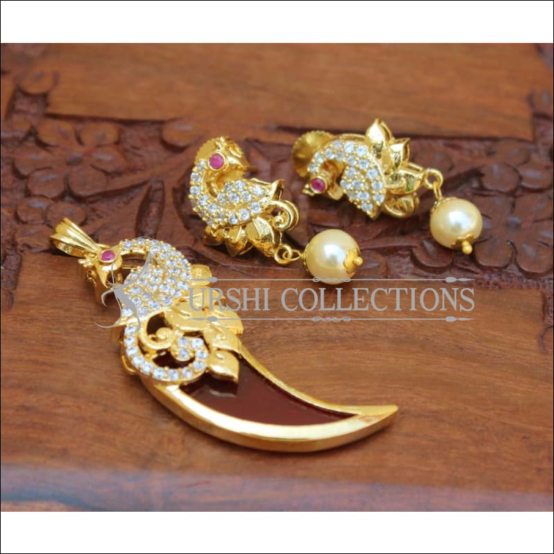 Designer gold plated CZ pendant set M428 - PINK - Pendant Set