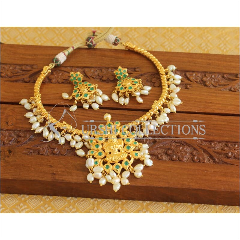 Designer Gold Plated CZ Temple Mango Necklace Set M1978 - Necklace Set
