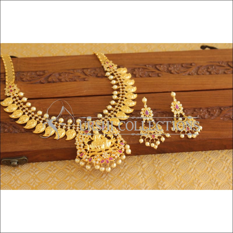 Designer Gold Plated CZ Temple Necklace Set M2294