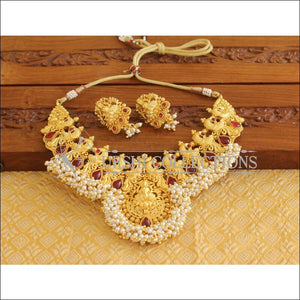 Designer Gold Plated CZ Temple Peacock Necklace Set M1979 - Necklace Set
