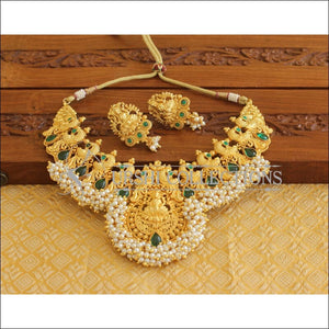 Designer Gold Plated CZ Temple Peacock Necklace Set M1980 - Necklace Set