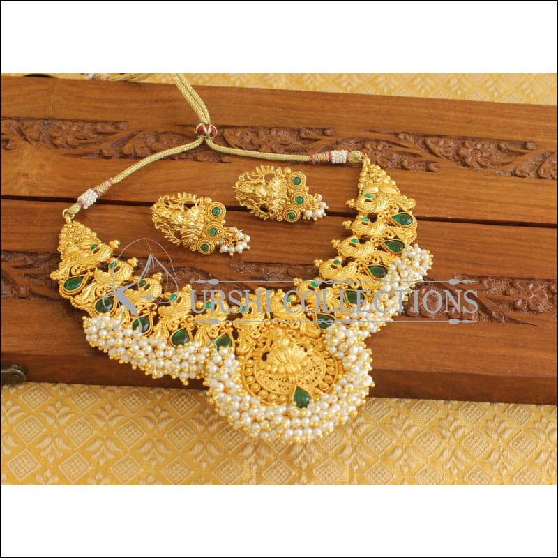 Designer Gold Plated CZ Temple Peacock Necklace Set M1980 - Necklace Set