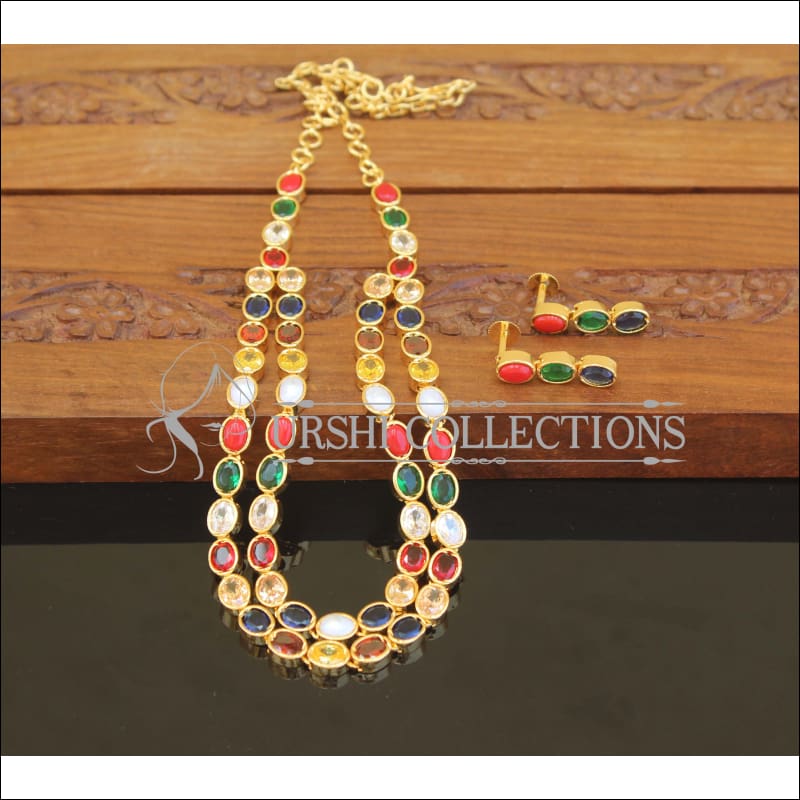 Designer Gold Plated Double Layer Stone Necklace Set M2490 - Necklace Set