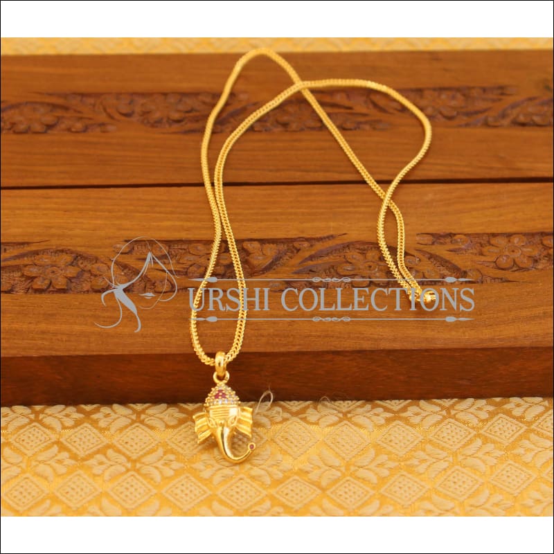 Designer gold plated GaneshaTemple pendant M1148 - Red and white - Pendant Set