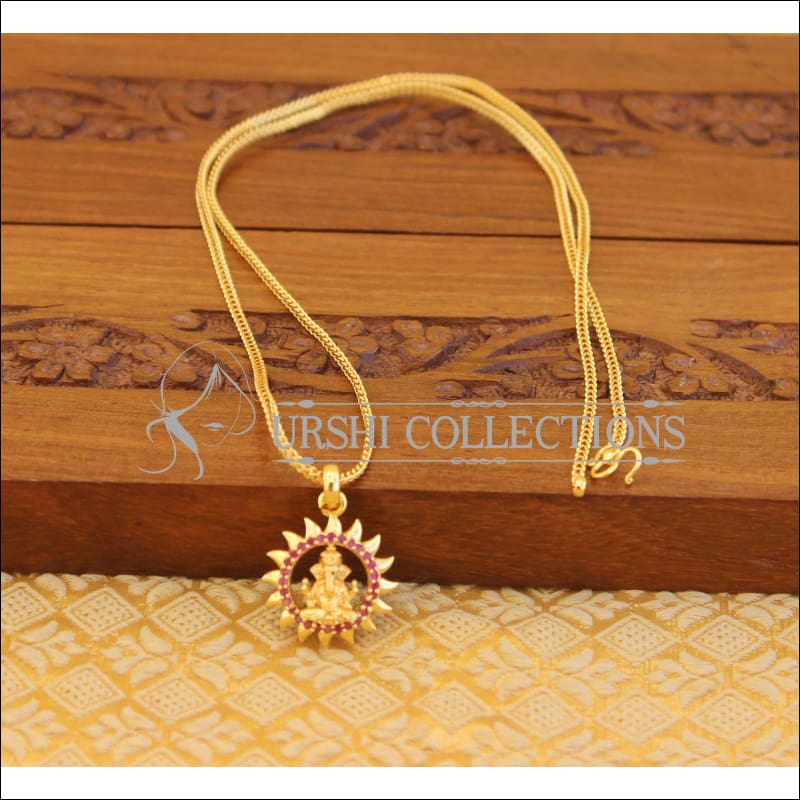 Designer gold plated GaneshaTemple pendant M1150 - RUBY - Pendant Set