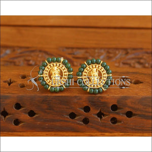Designer Gold Plated Green Pearl Temple Earrings M1995 - Earrings