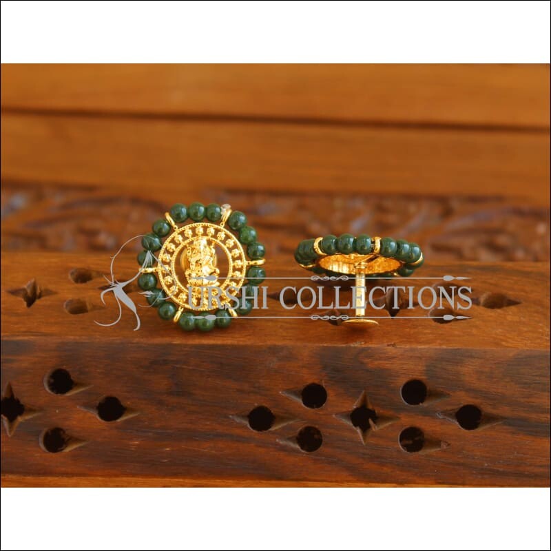 Designer Gold Plated Green Pearl Temple Earrings M1995 - Earrings