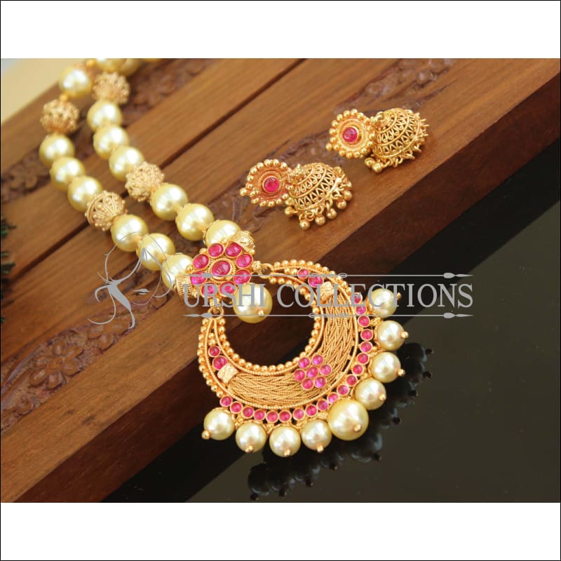 Designer Gold Plated Kemp Pearl Necklace Set M1168 - Necklace Set