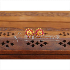 Designer Gold Plated Kempu Earrings M2726 - Red - Earrings