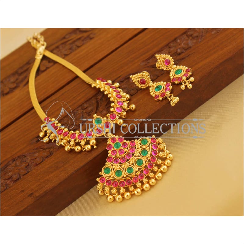 Designer Gold plated Kempu Necklace M1189 - Necklace Set