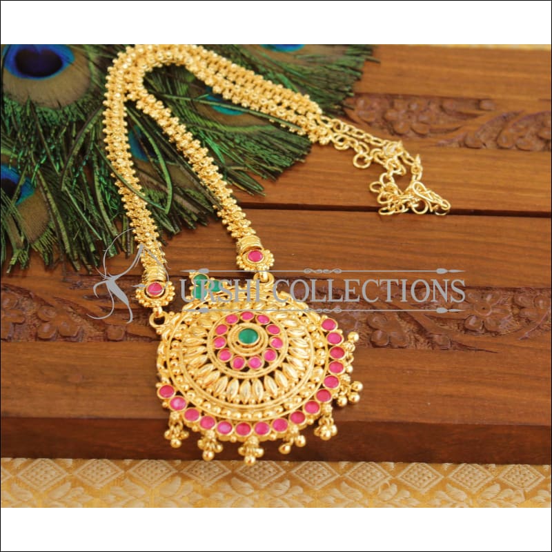 Designer Gold Plated Kempu Necklace M854 - Necklace Set