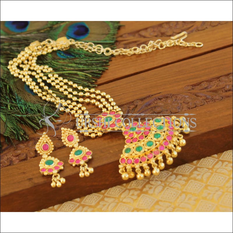 Designer Gold Plated Kempu Necklace Set M850 - Necklace Set