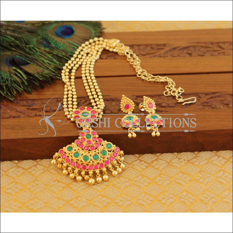Designer Gold Plated Kempu Necklace Set M850 - Necklace Set