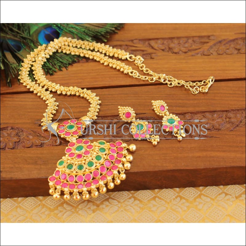 Designer Gold Plated Kempu Necklace Set M852 - multy - Necklace Set
