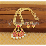 Designer Gold Plated Kempu Necklace Set M858 - pink - Necklace Set