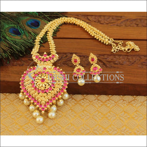 Designer Gold Plated Kempu Necklace Set M863 - pink - Necklace Set