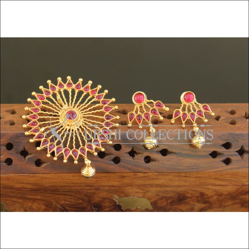 Designer Gold Plated Kempu Pendant Set M2509 - Pendant Set