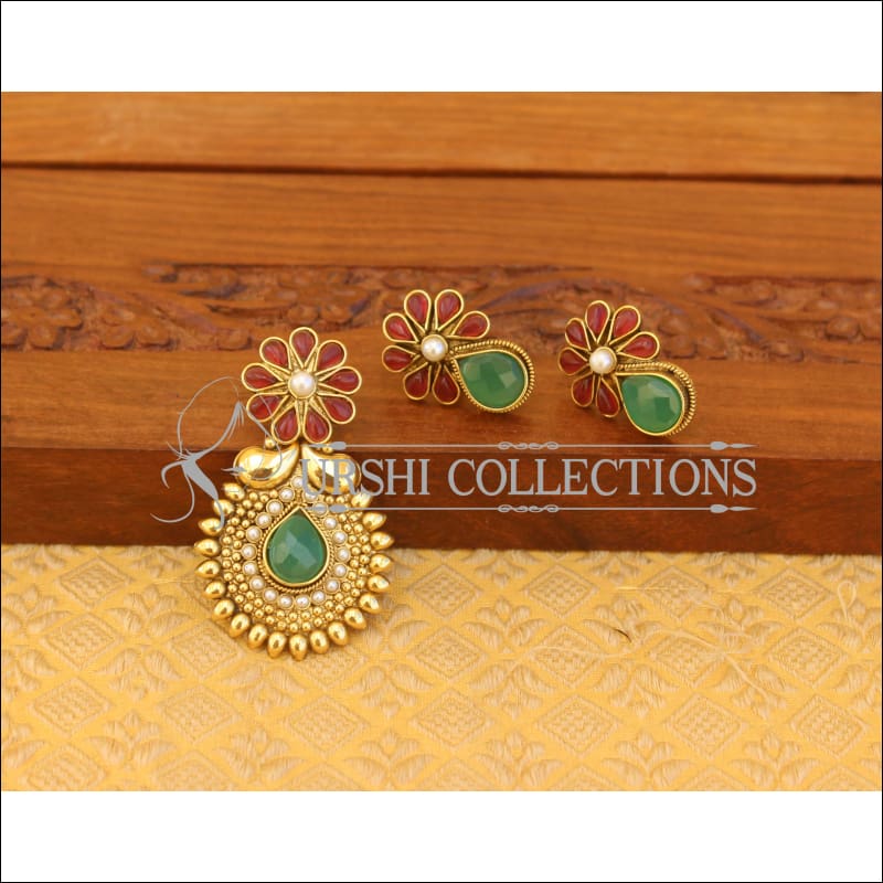 Designer Gold Plated Kempu Pendant Set M2792 - Pendant Set