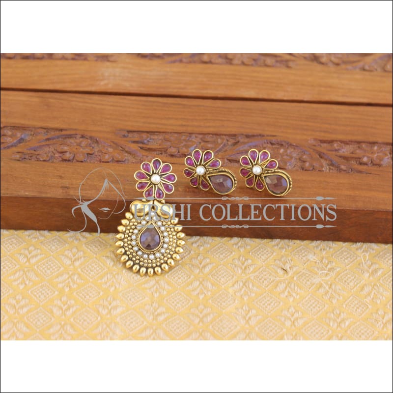 Designer Gold Plated Kempu Pendant Set M2794 - Pendant Set