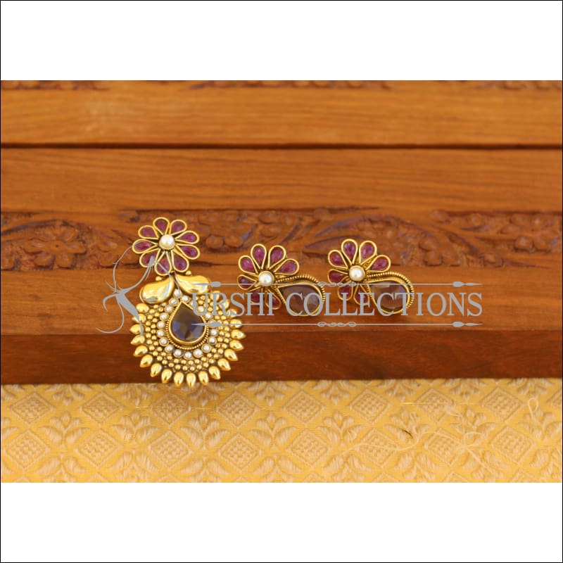 Designer Gold Plated Kempu Pendant Set M2794 - Pendant Set