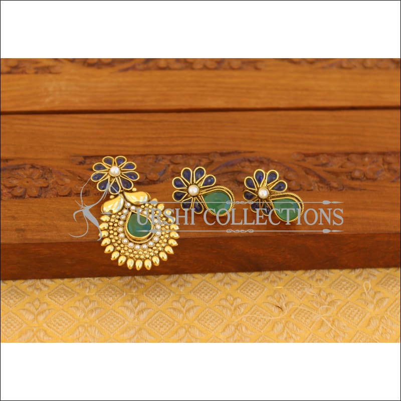 Designer Gold Plated Kempu Pendant Set M2795 - Pendant Set