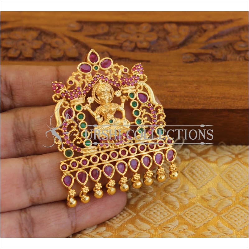 Designer gold plated Kempu Temple pendant M1142 - Pendant Set