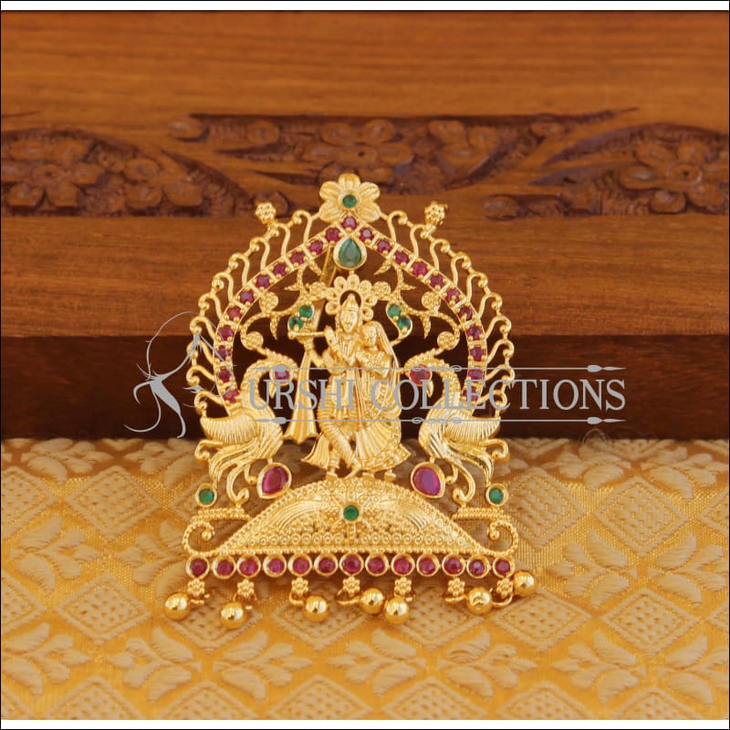 Designer gold plated Kempu Temple pendant M1144 - multy - Pendant Set