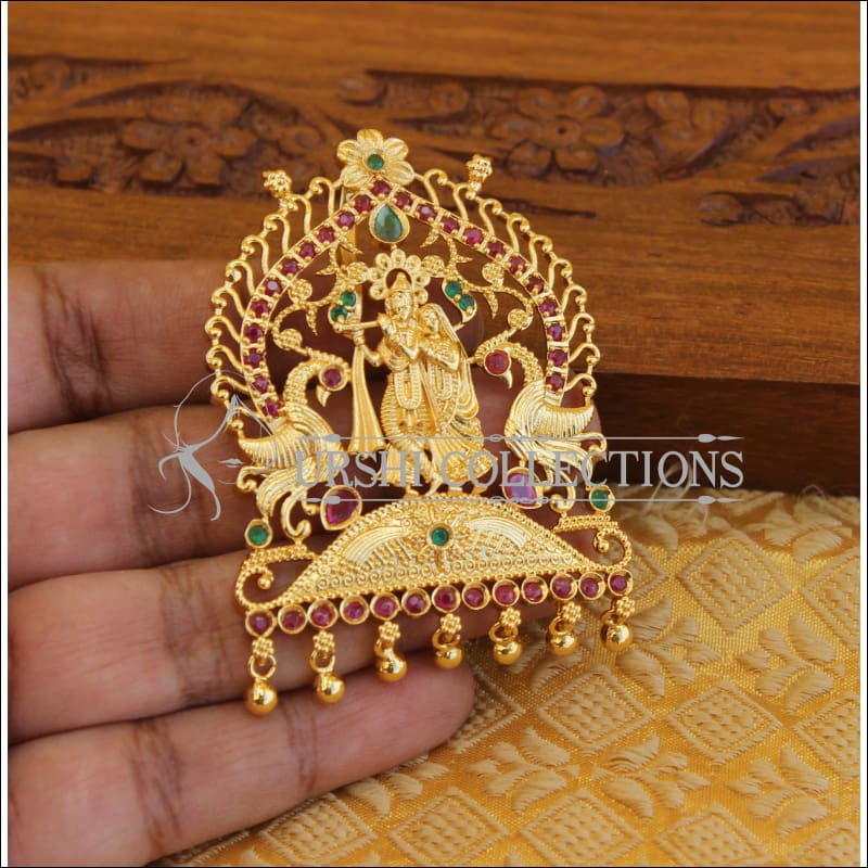 Designer gold plated Kempu Temple pendant M1144 - Pendant Set